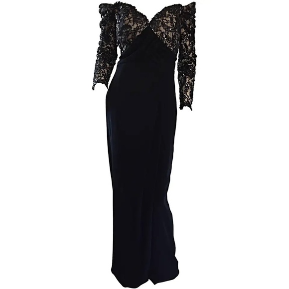 Bob Mackie Dresses & Skirts - 1990s Bob Mackie Lace Off Shoulder Gown Size 8